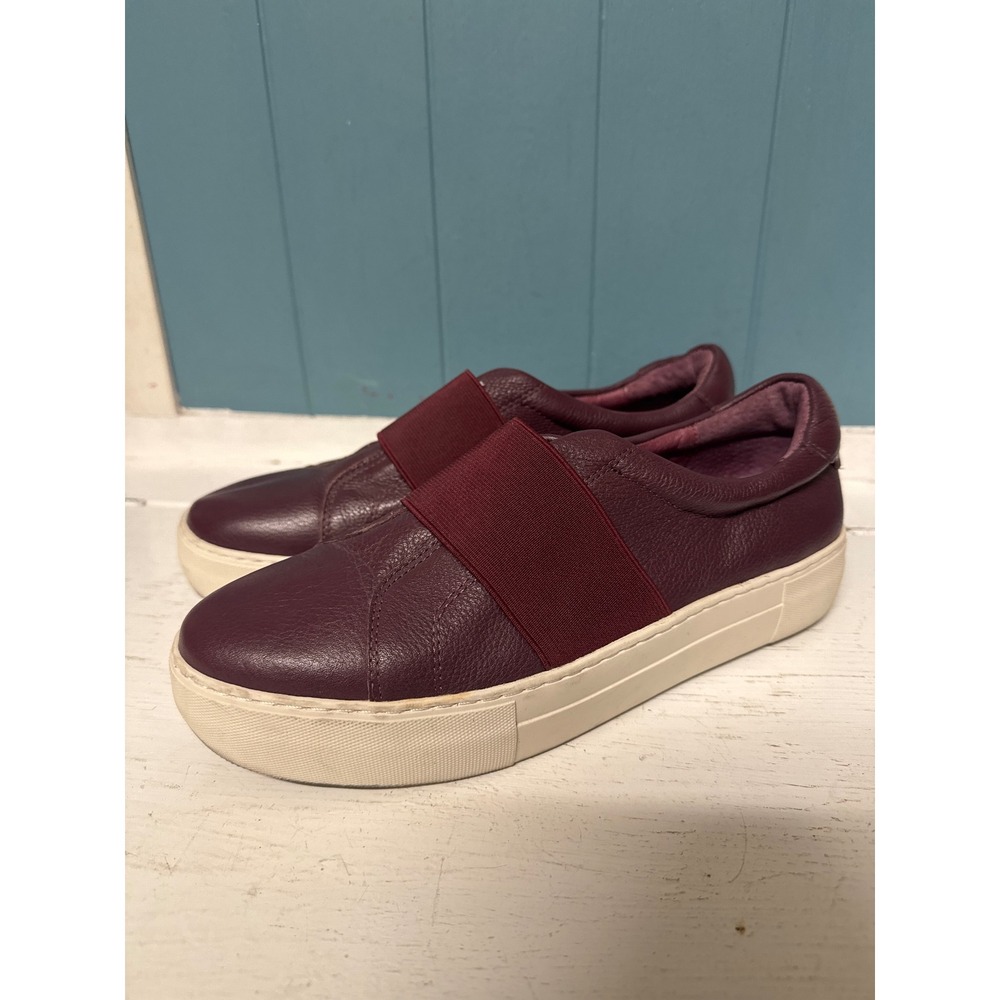 J/SLIDES NYC Womens‎ Burgundy Leather Slip On Sneakers Shoes 8.5